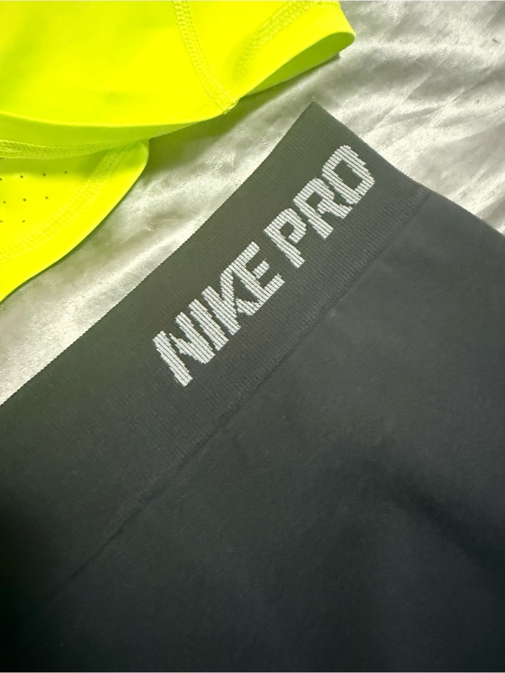 Nike pro Black capri Leggings with Neon Yellow Detail.